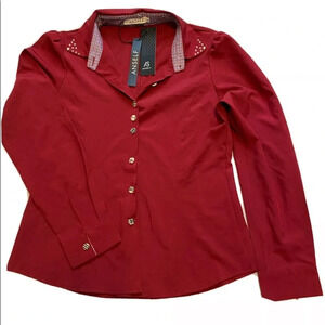 Anself Red Button Front Blouse Long Sleeves Size M